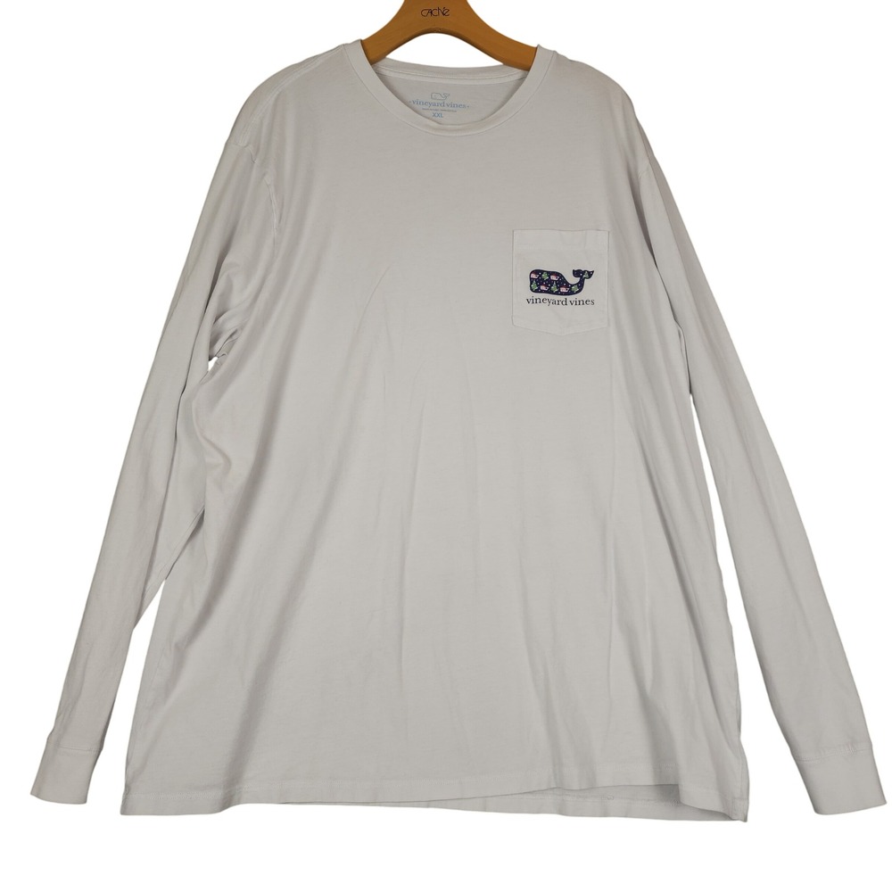 Vineyard Vines Christmas Whale Long Sleeve T Shirt XXL White Men Holiday